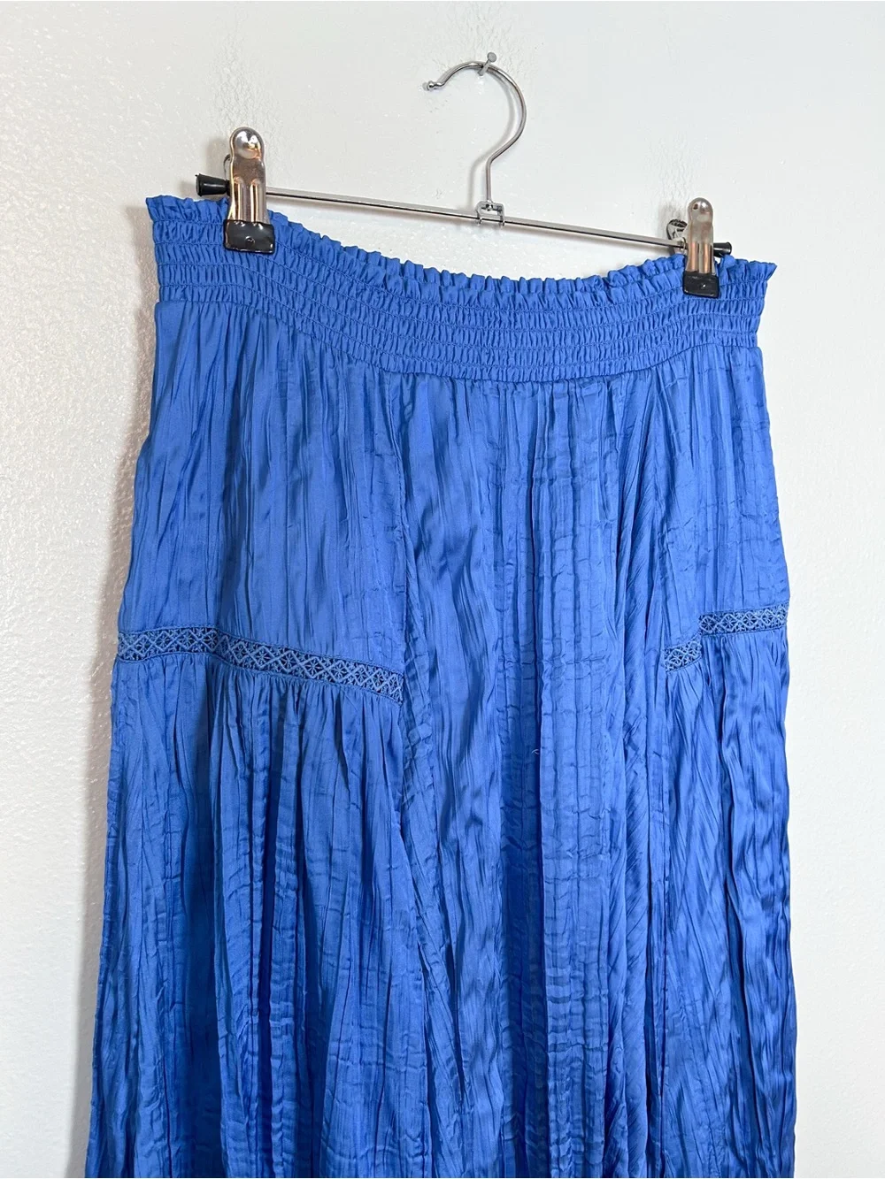 Maje Satin Effect Pleated Blue Midi Skirt